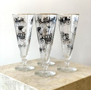 Vintage MCM Libbey Antique Stagecoach Pilsner Glasses Set of 8